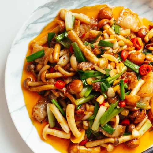 mushroom and pork belly stir fry
