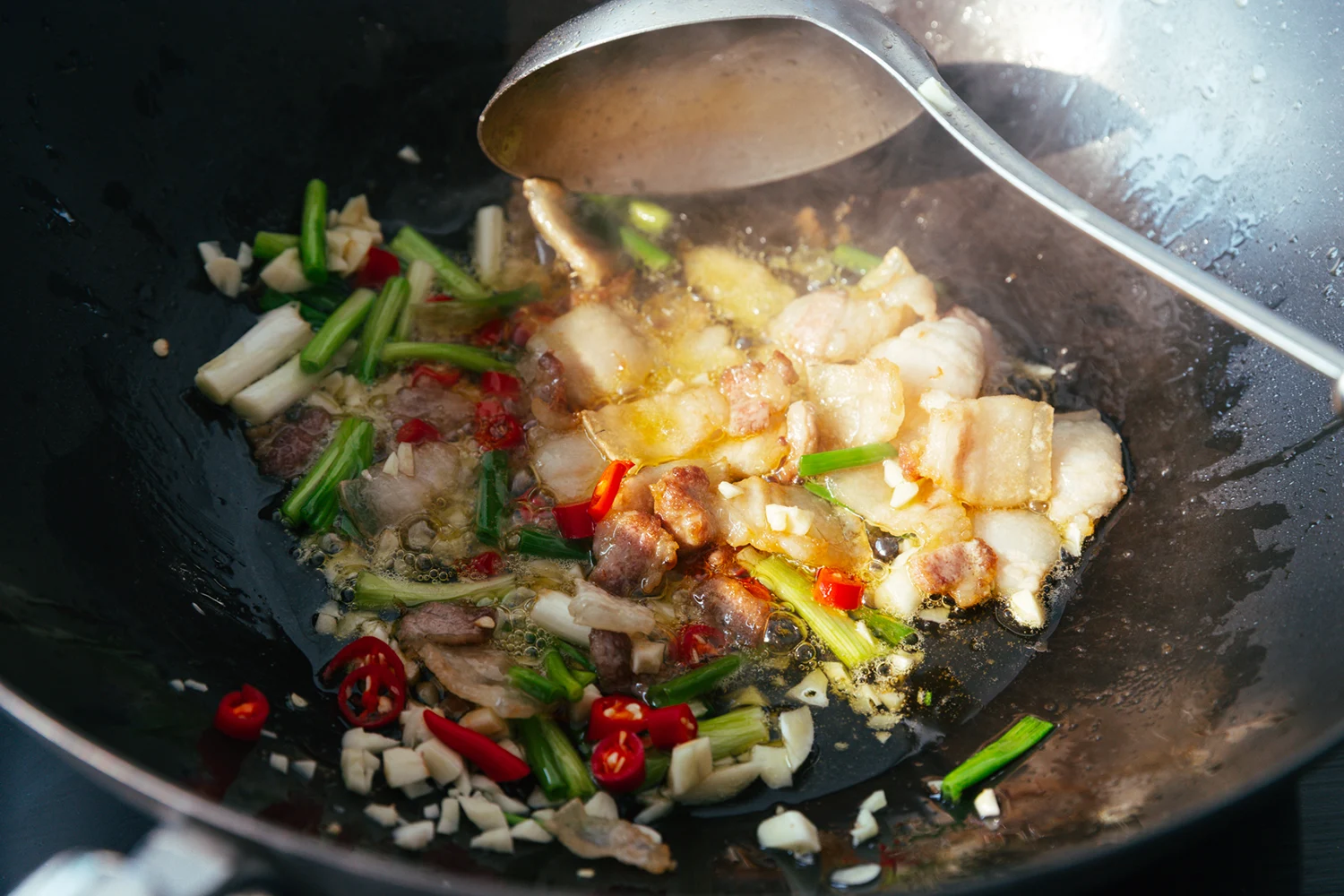 mushroom and pork belly stir fry