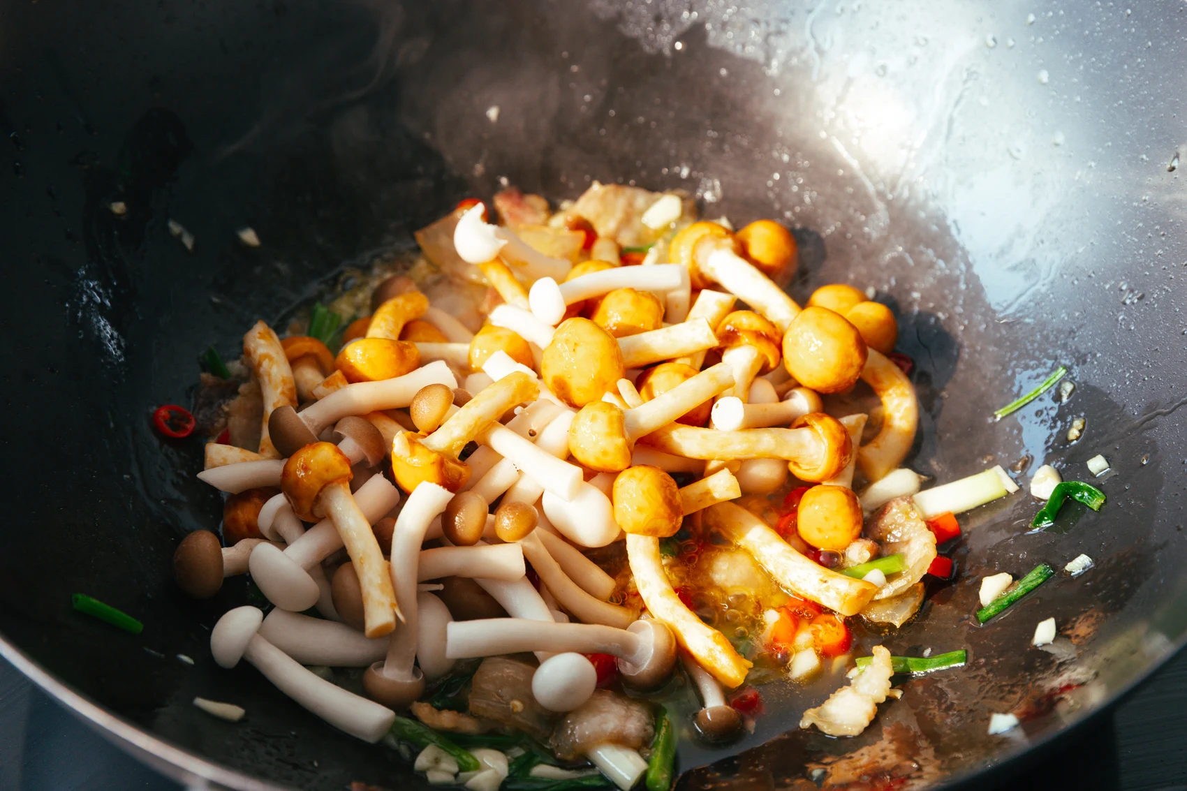 mushroom and pork belly stir fry