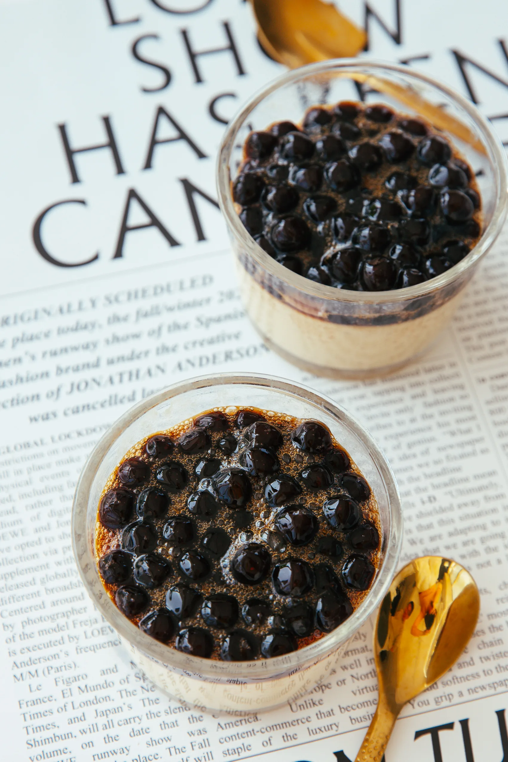 steamed milk pudding with boba pearls