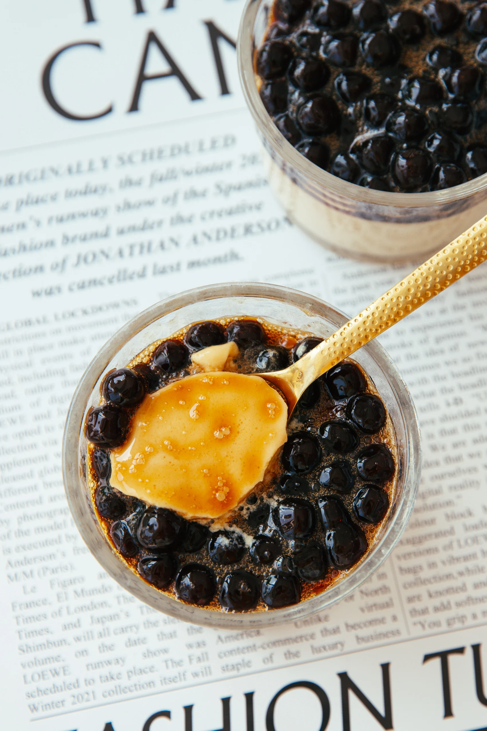 steamed milk pudding with boba pearls